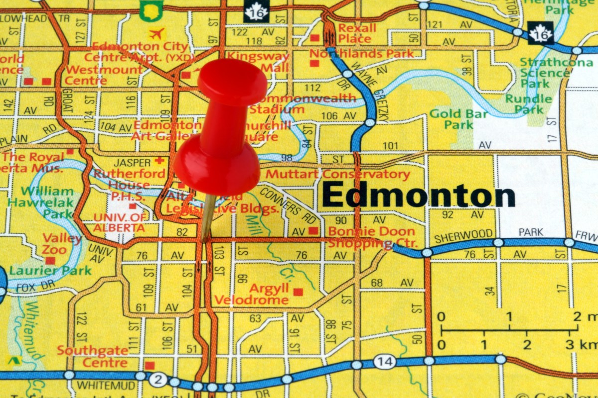 Edmonton, Alberta, Canada on a map